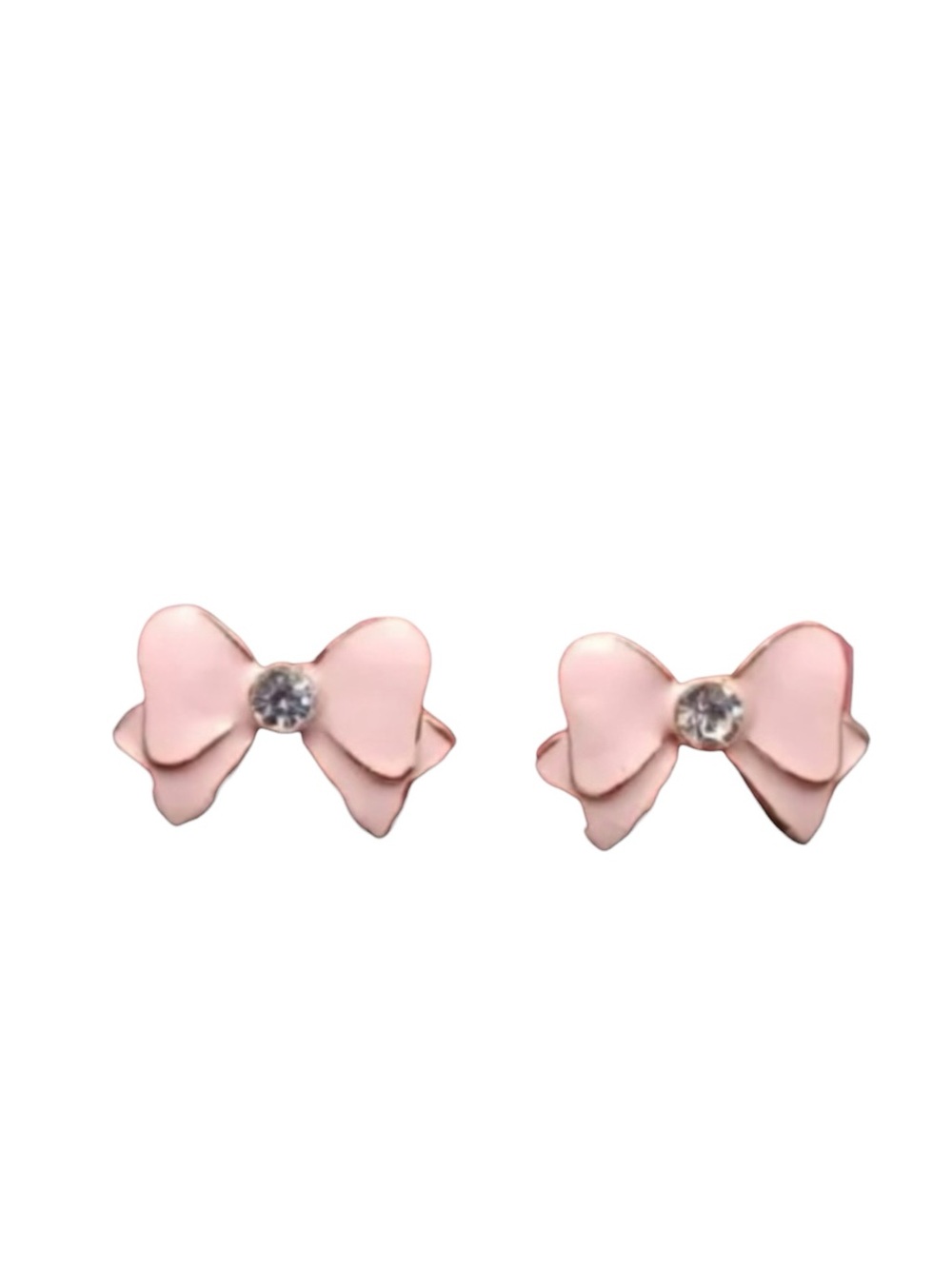 Pink Bow Crystal, Enamel, & Silver Stud Earrings - Picture 2 of 5